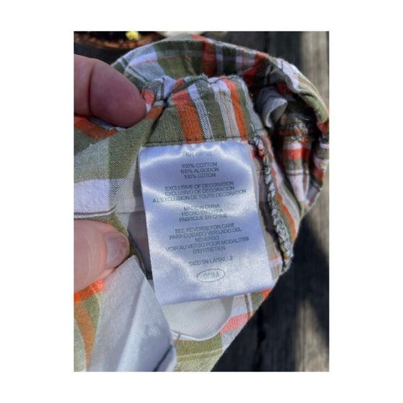 US Polo Association Plaid Shortalls Green Orange Sz 0-3M - Picture 2 of 5
